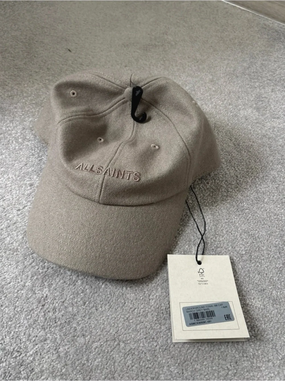 NWT AllSaints Underground Tonal BB Cap in March Grey Marl - Picture 2 of 5